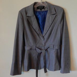 Grey suit jacket with subtle plaid pinstripe